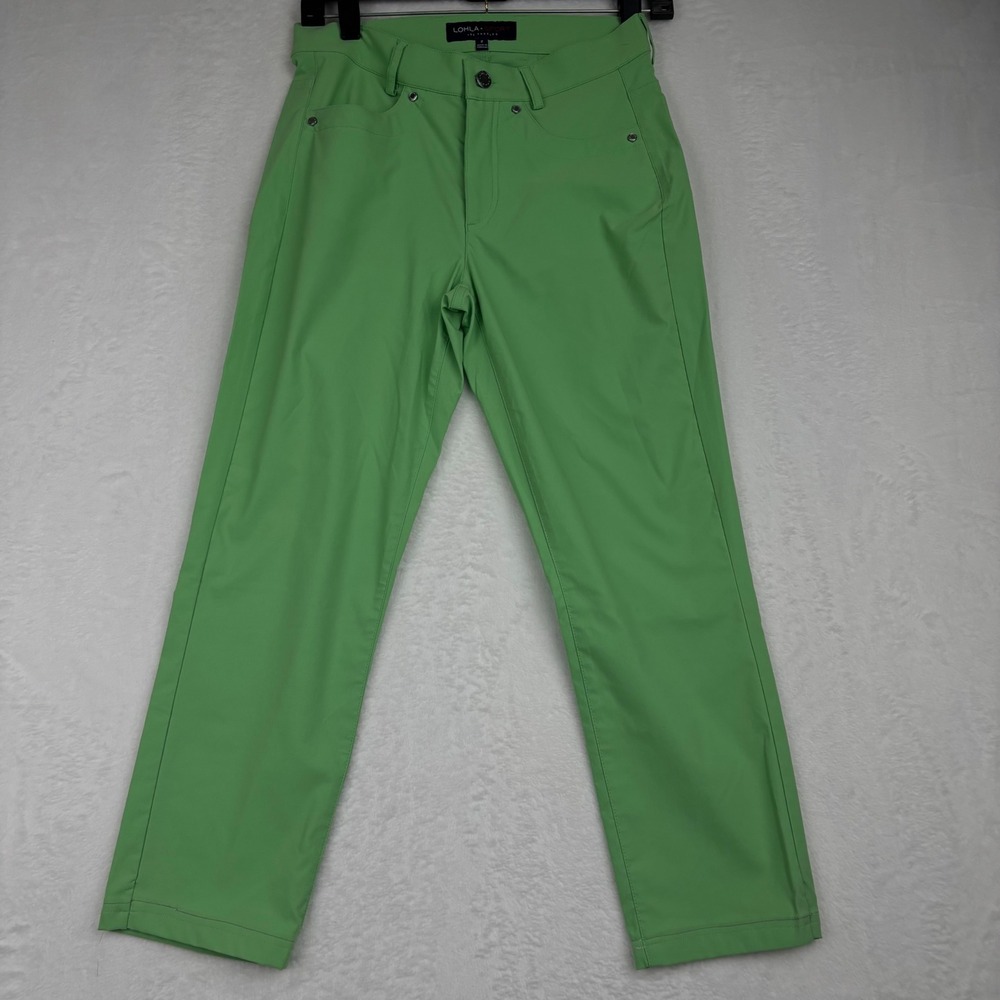 Lohla Sport Womens Lime Green Golf Pants Straight Leg Star Detail Size 4